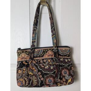 Retired Pattern Black Brown Paisley Vera Bradly Cotton Double Strap Casual Purse